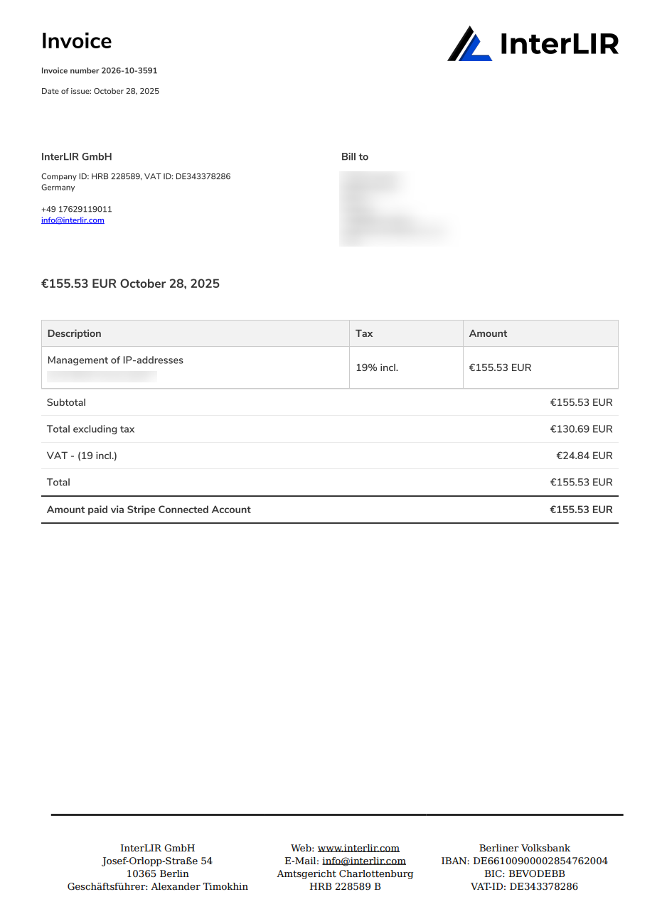 InterLIR Global Fees Statement Report