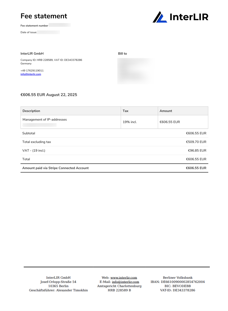 Payout Fees Statement Report