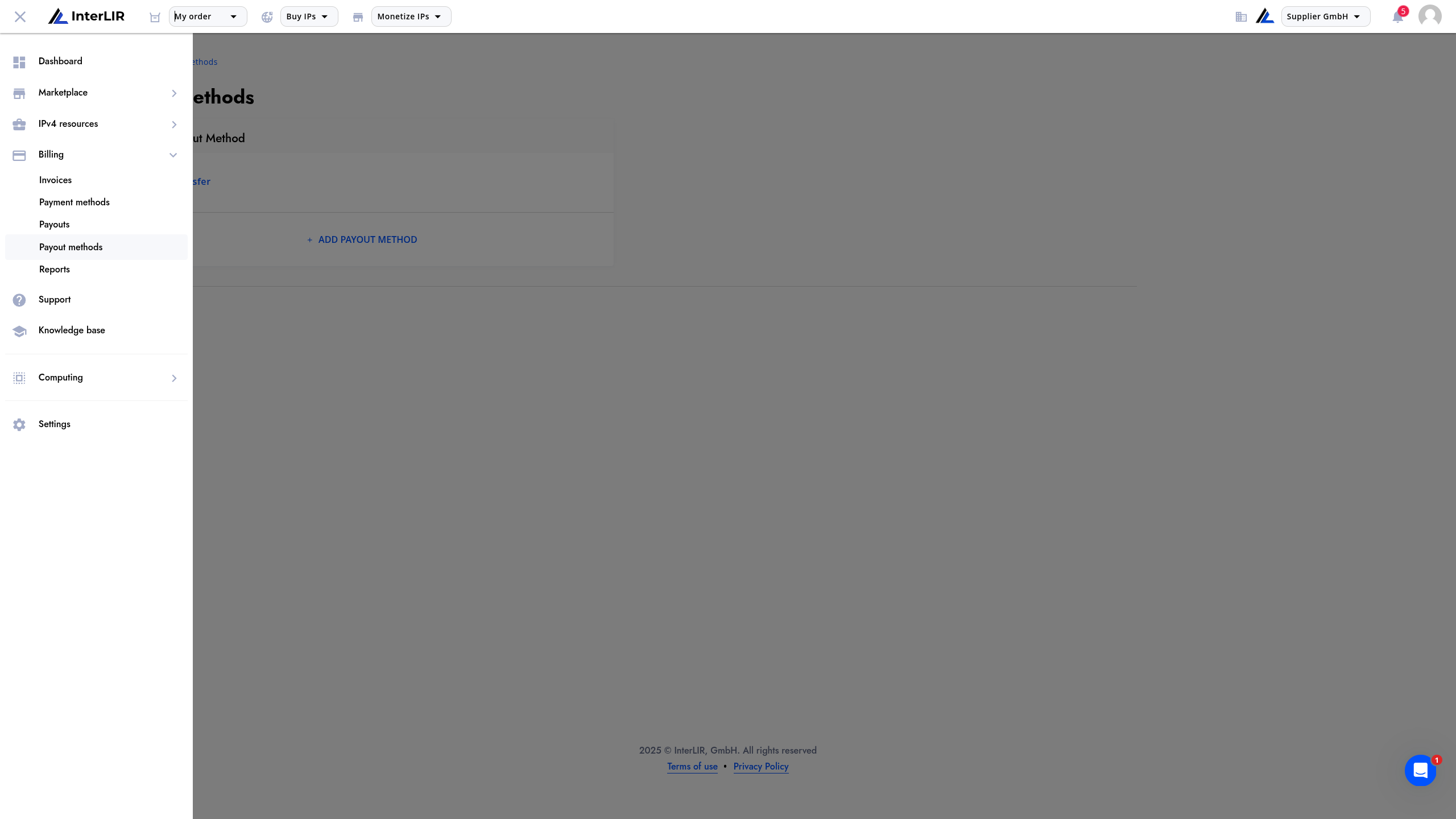 Payout Methods Page