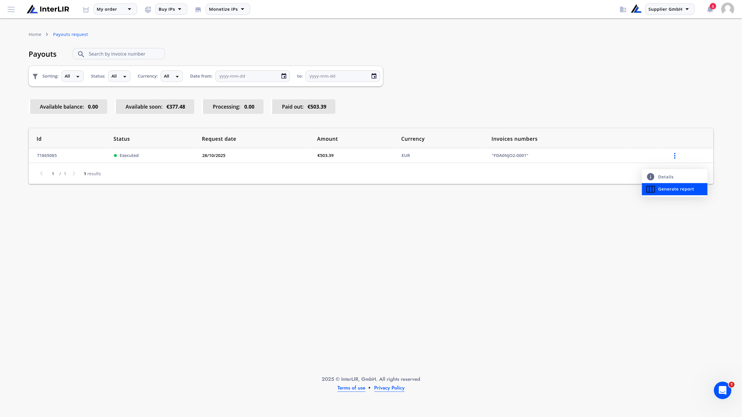 Generate Report from Payout