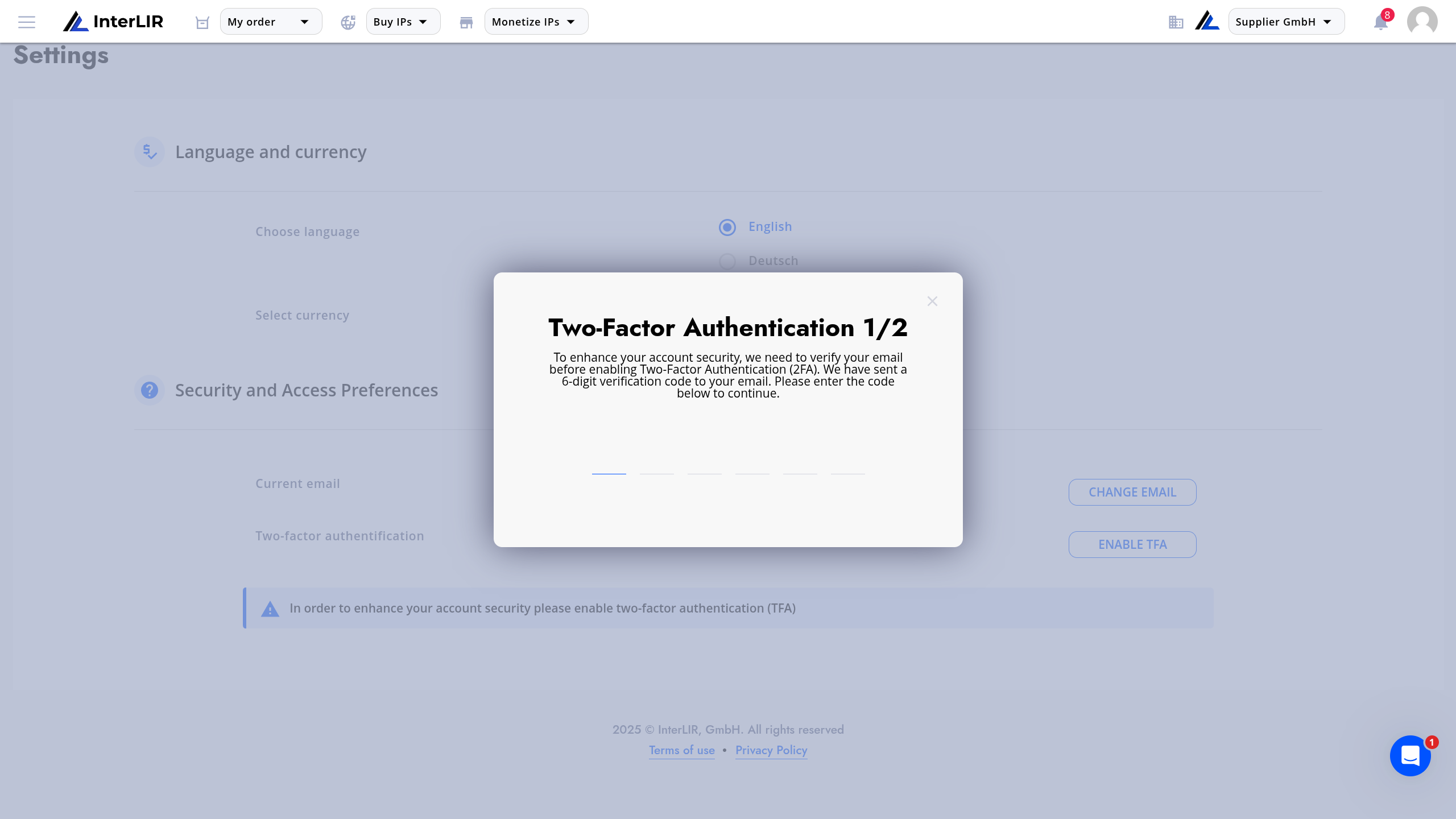 Email verification step