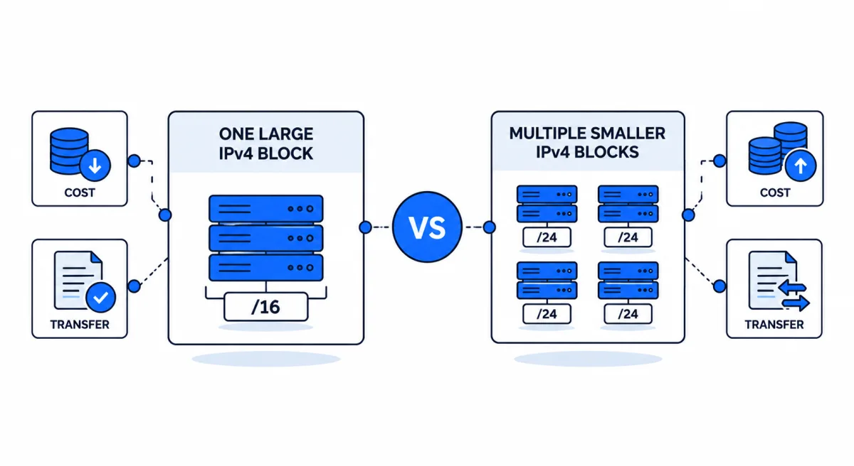 One Large IPv4 Block vs Multiple Smaller Blocks: Cost and Transfer Trade-Offs for Buyers