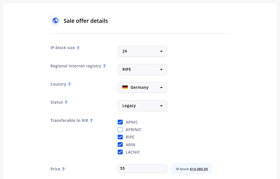 Vender direcciones IPv4